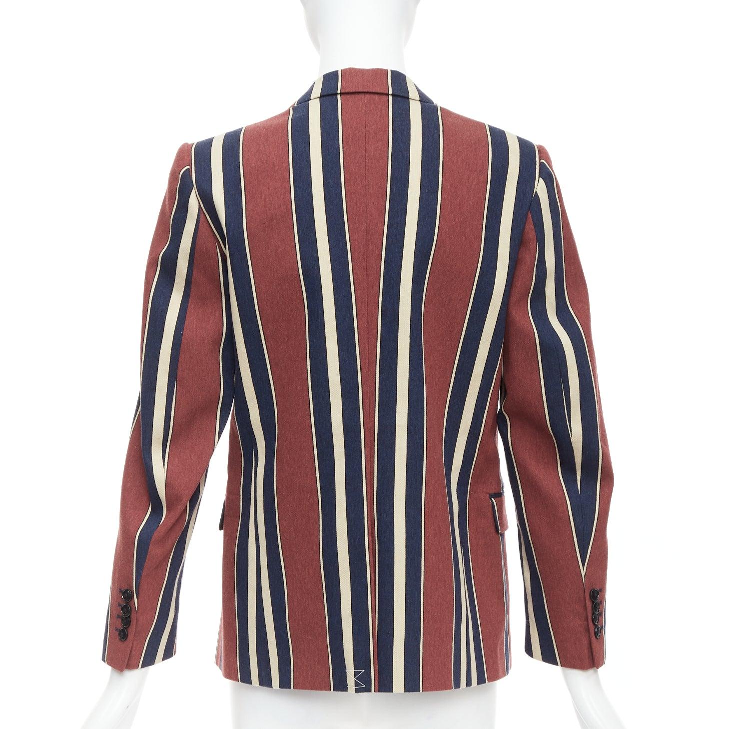 Donna DRIES VAN NOTEN blazer in lana e lino a righe floreali bordeaux navy FR36 S in vendita