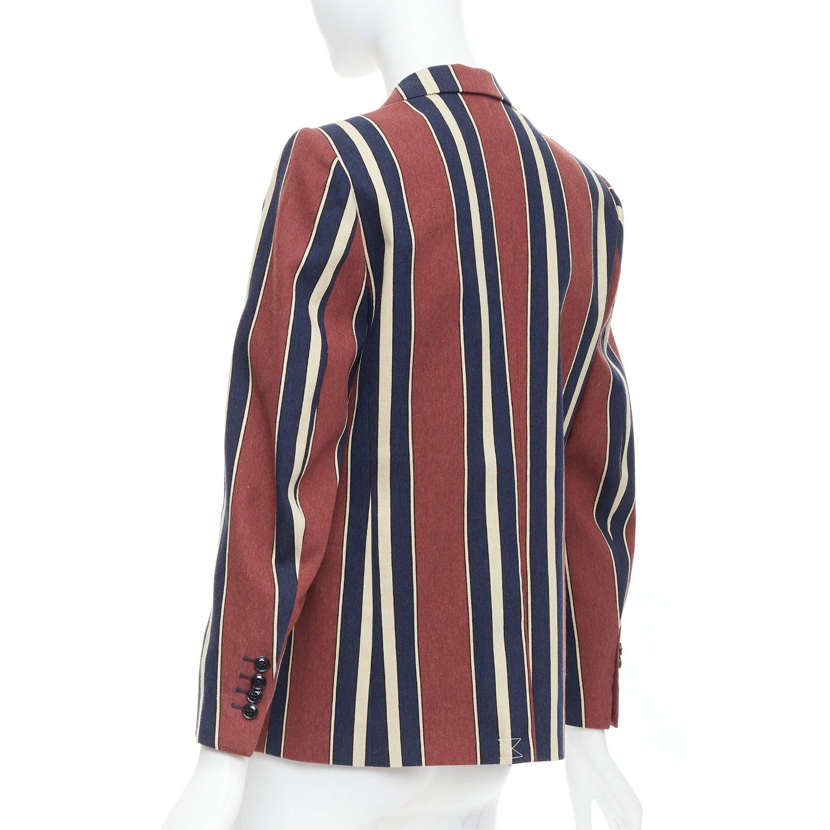 DRIES VAN NOTEN blazer in lana e lino a righe floreali bordeaux navy FR36 S in vendita 1