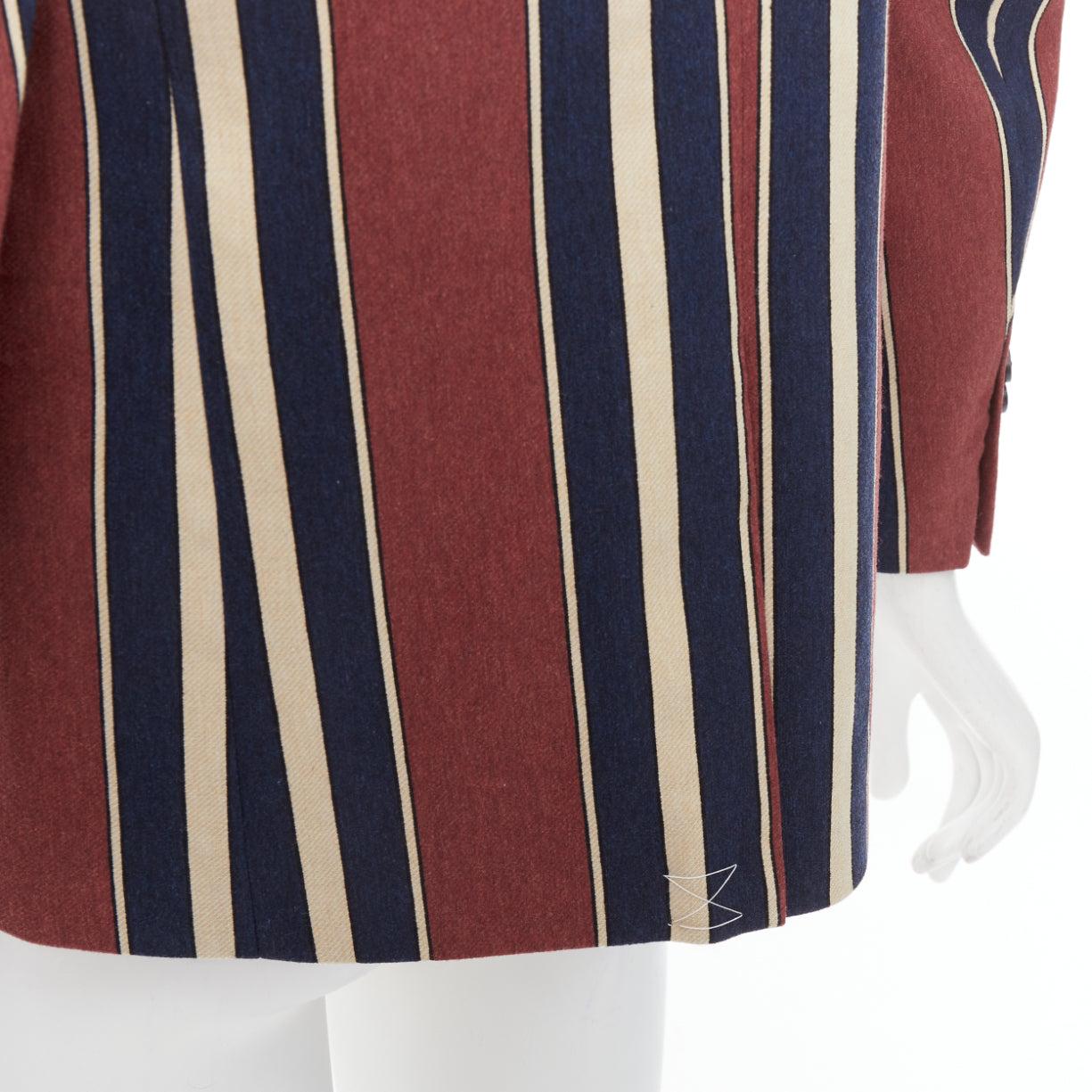 DRIES VAN NOTEN blazer in lana e lino a righe floreali bordeaux navy FR36 S in vendita 2