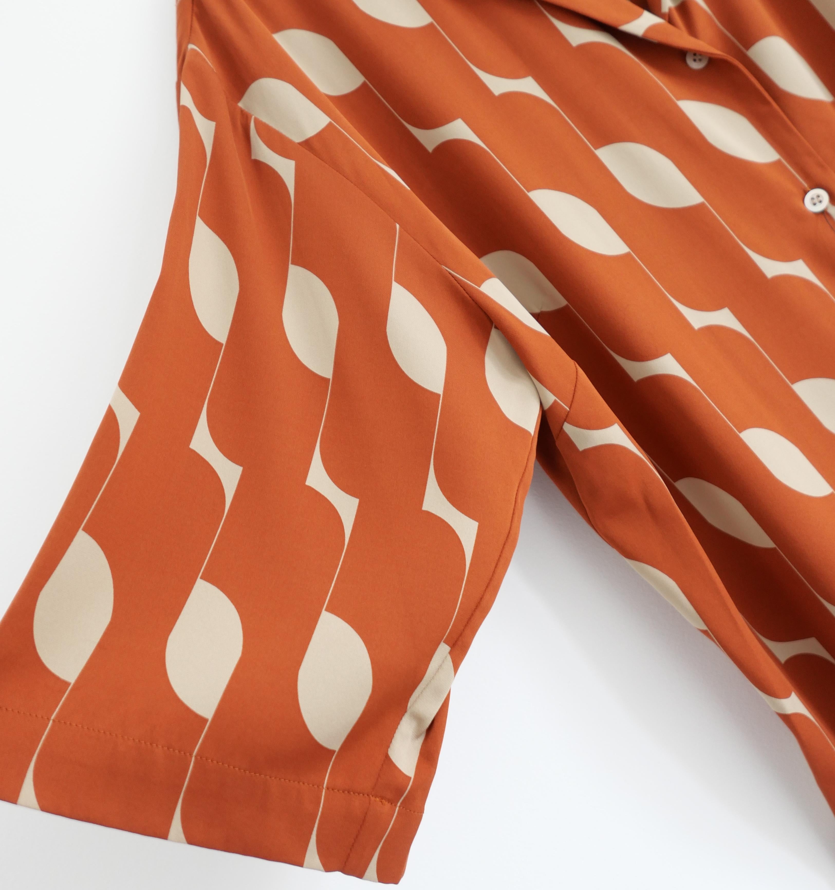 Dries van Noten Cala Bluse Retro Print Seide (Braun) im Angebot