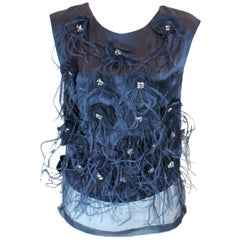 Dries Van Noten Ceduna Floral Feather Embellished Silk Top