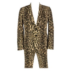 DRIES VAN NOTEN Chest Size 42 Brown Tan Animal Print Wool Notch Lapel 36 31 Suit
