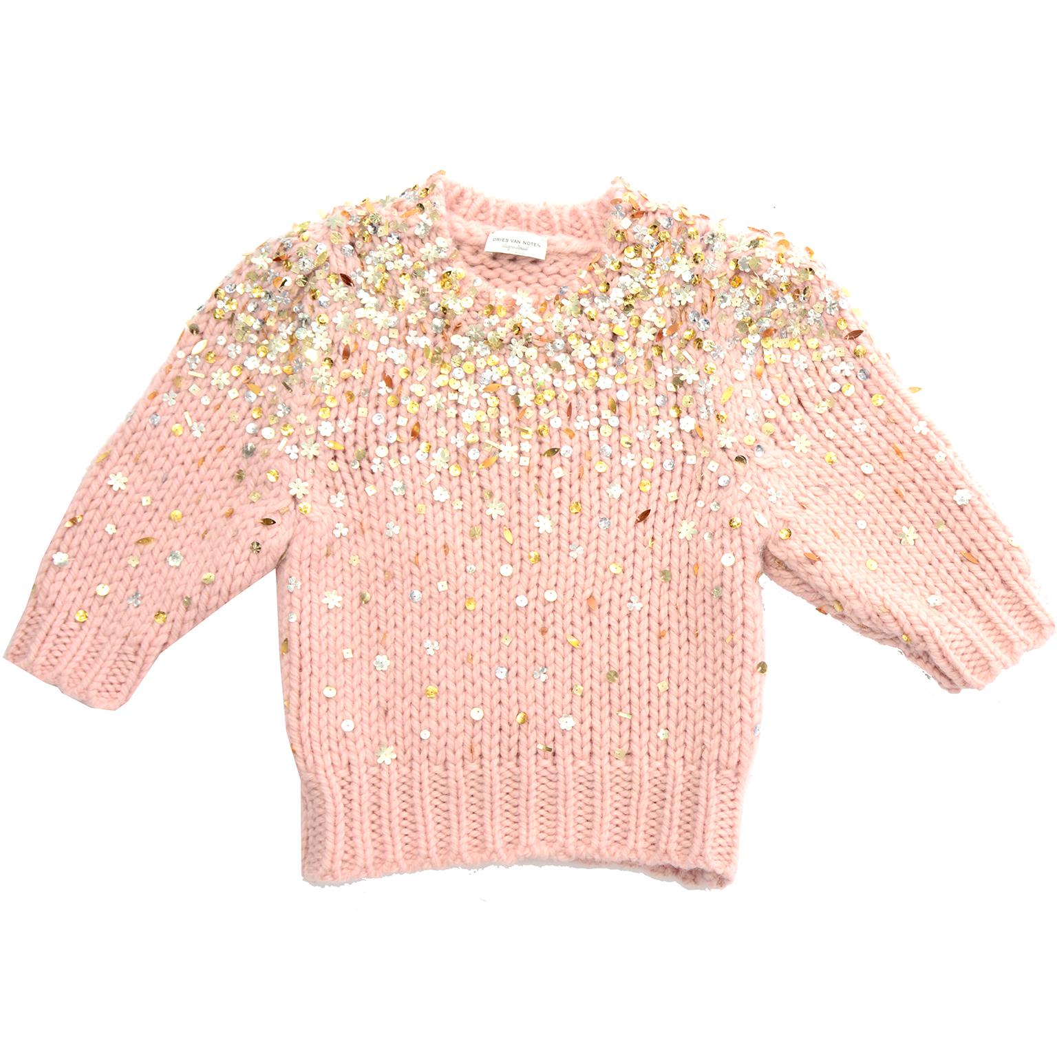 Dries Van Noten Chunky Pullover aus Wolle und Mohair in Rosa mit Pailletten 5