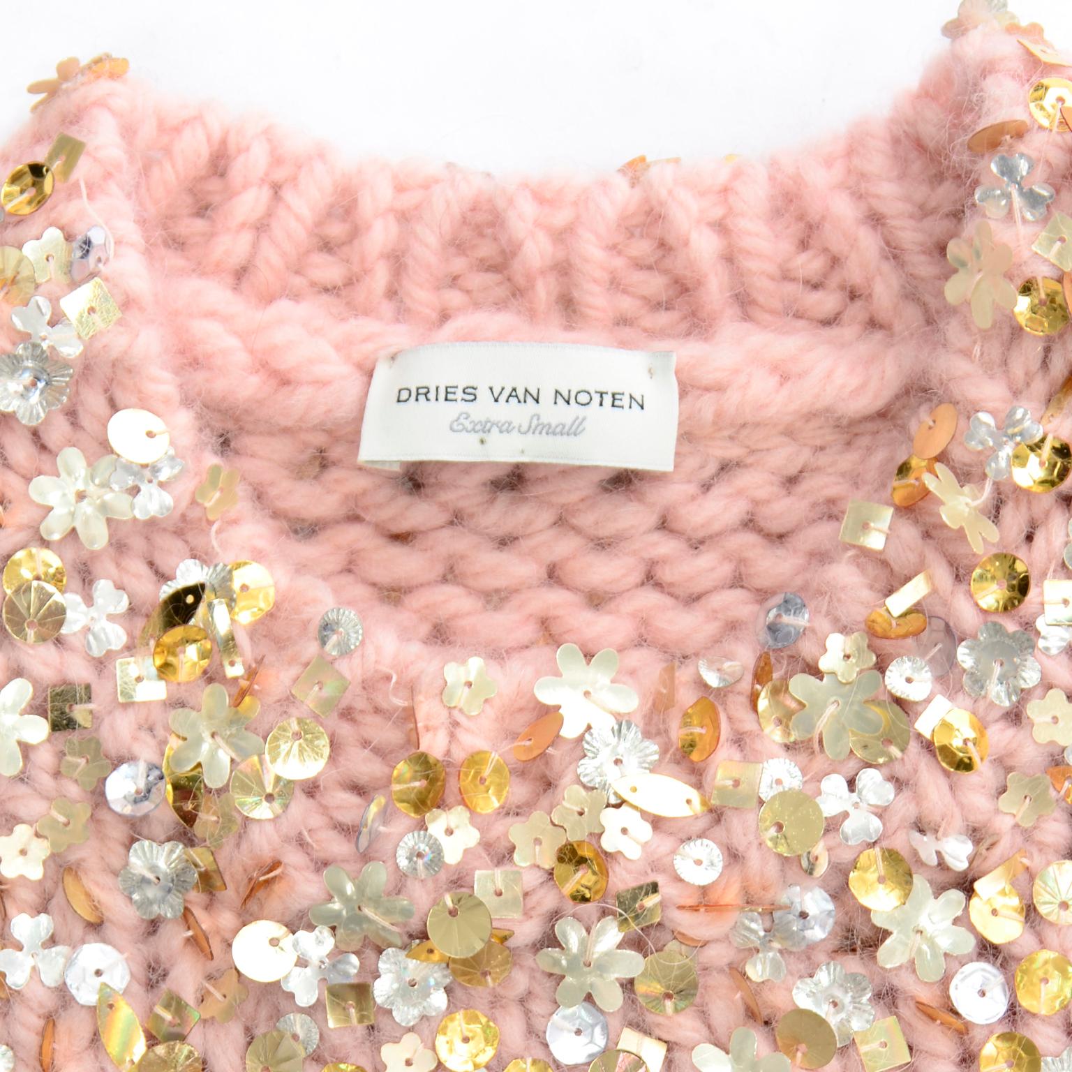 Dries Van Noten Chunky Pullover aus Wolle und Mohair in Rosa mit Pailletten 6