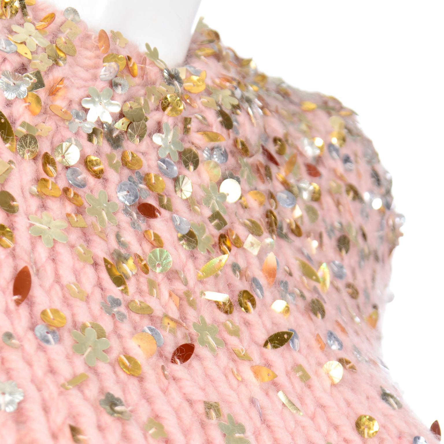 Dries Van Noten Chunky Pullover aus Wolle und Mohair in Rosa mit Pailletten (Beige)