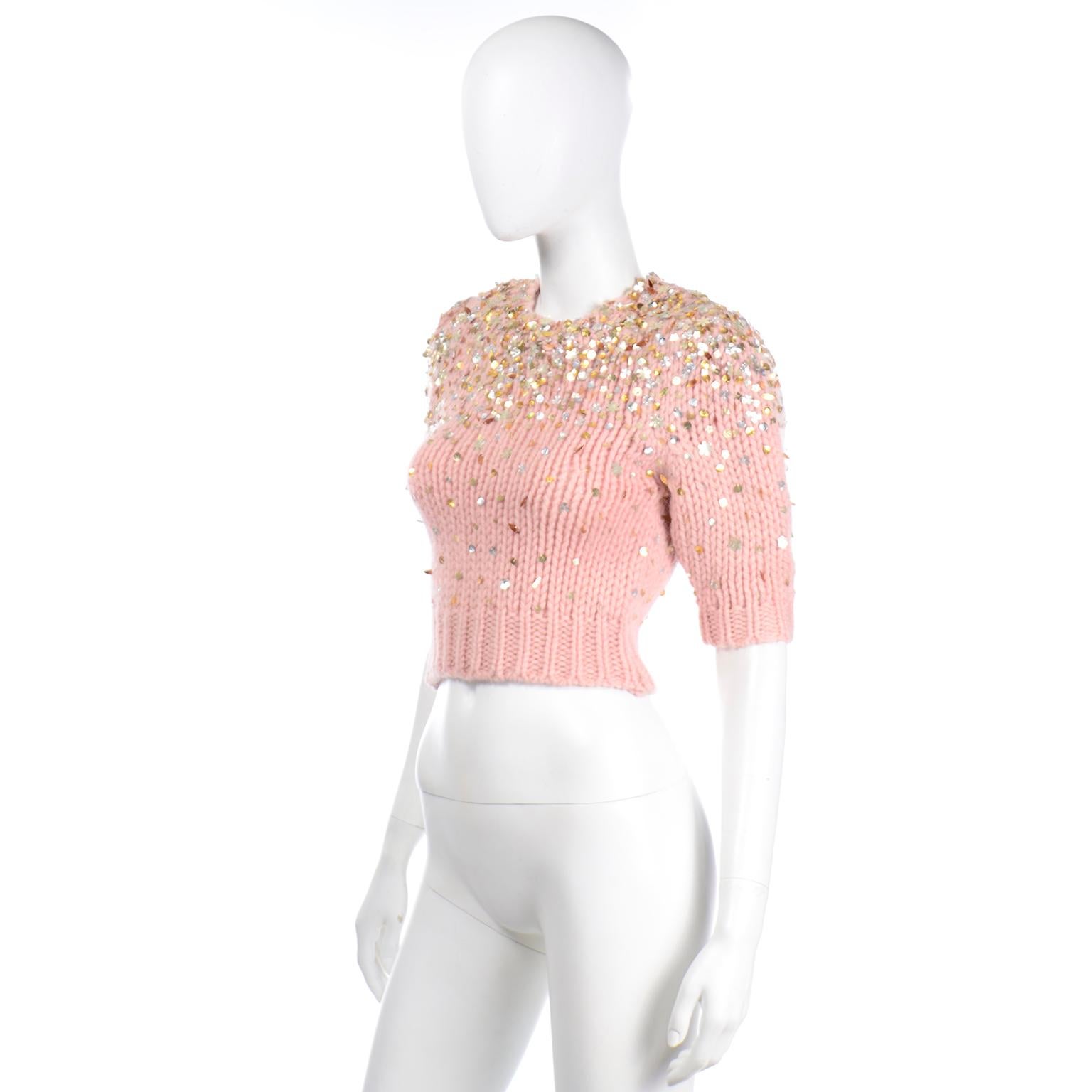 Dries Van Noten Chunky Pullover aus Wolle und Mohair in Rosa mit Pailletten Damen