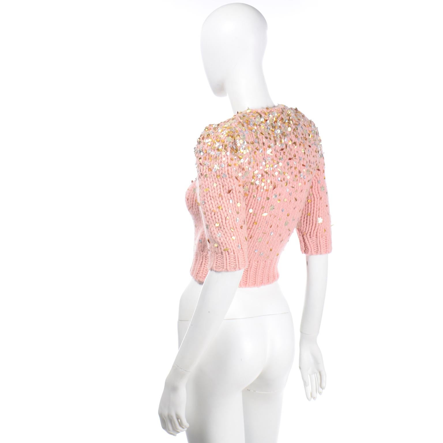 Dries Van Noten Chunky Pullover aus Wolle und Mohair in Rosa mit Pailletten 1