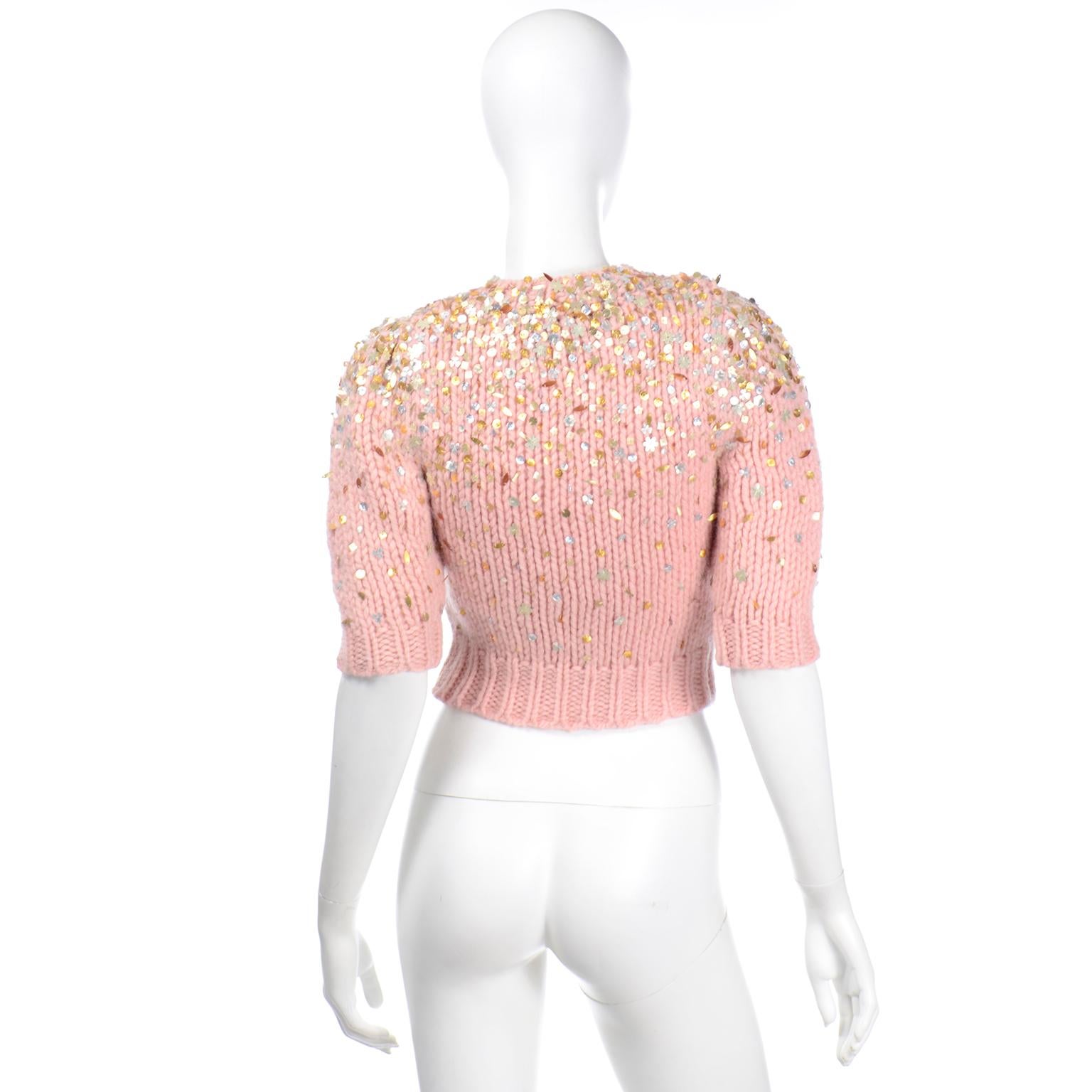 Dries Van Noten Chunky Pullover aus Wolle und Mohair in Rosa mit Pailletten 2