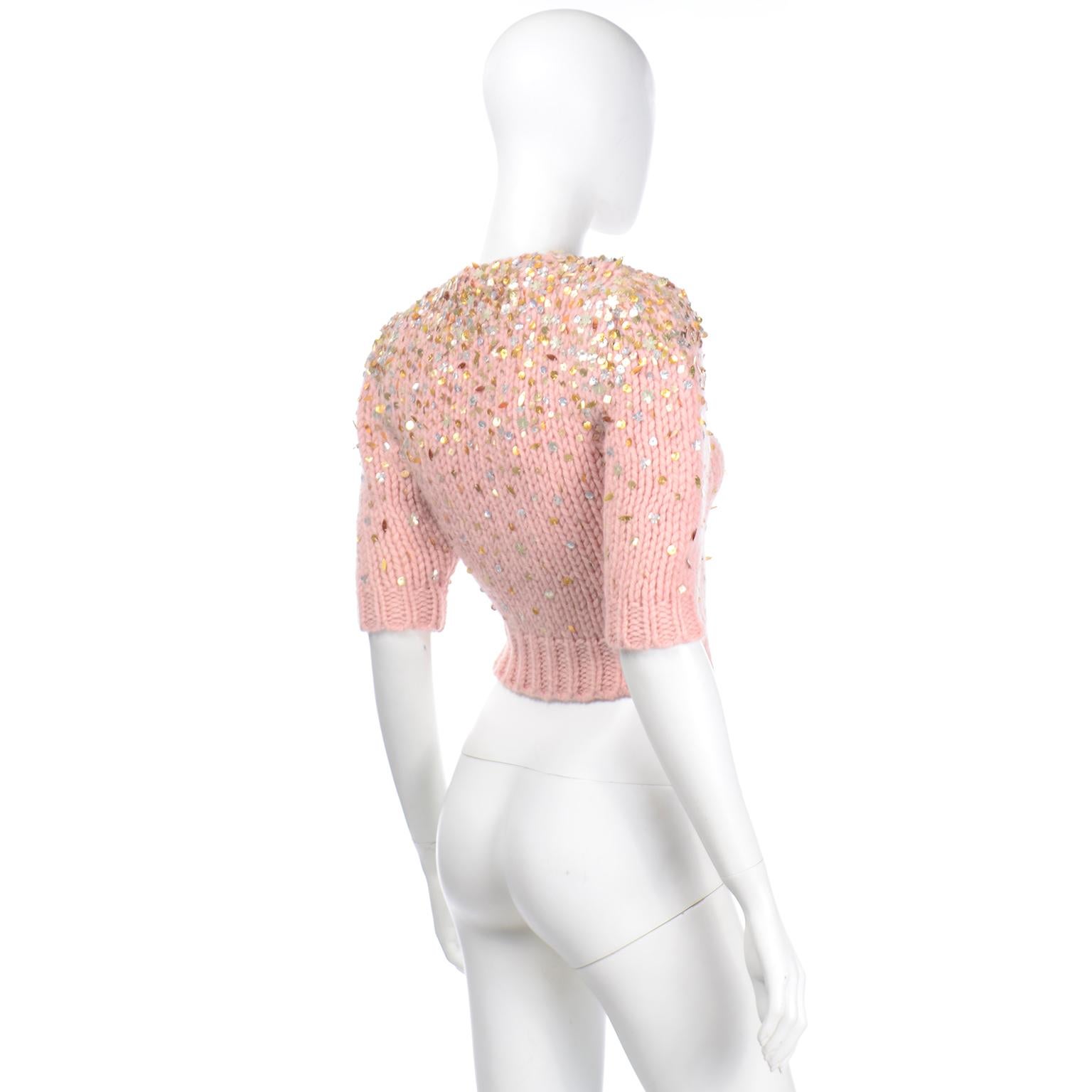 Dries Van Noten Chunky Pullover aus Wolle und Mohair in Rosa mit Pailletten 4