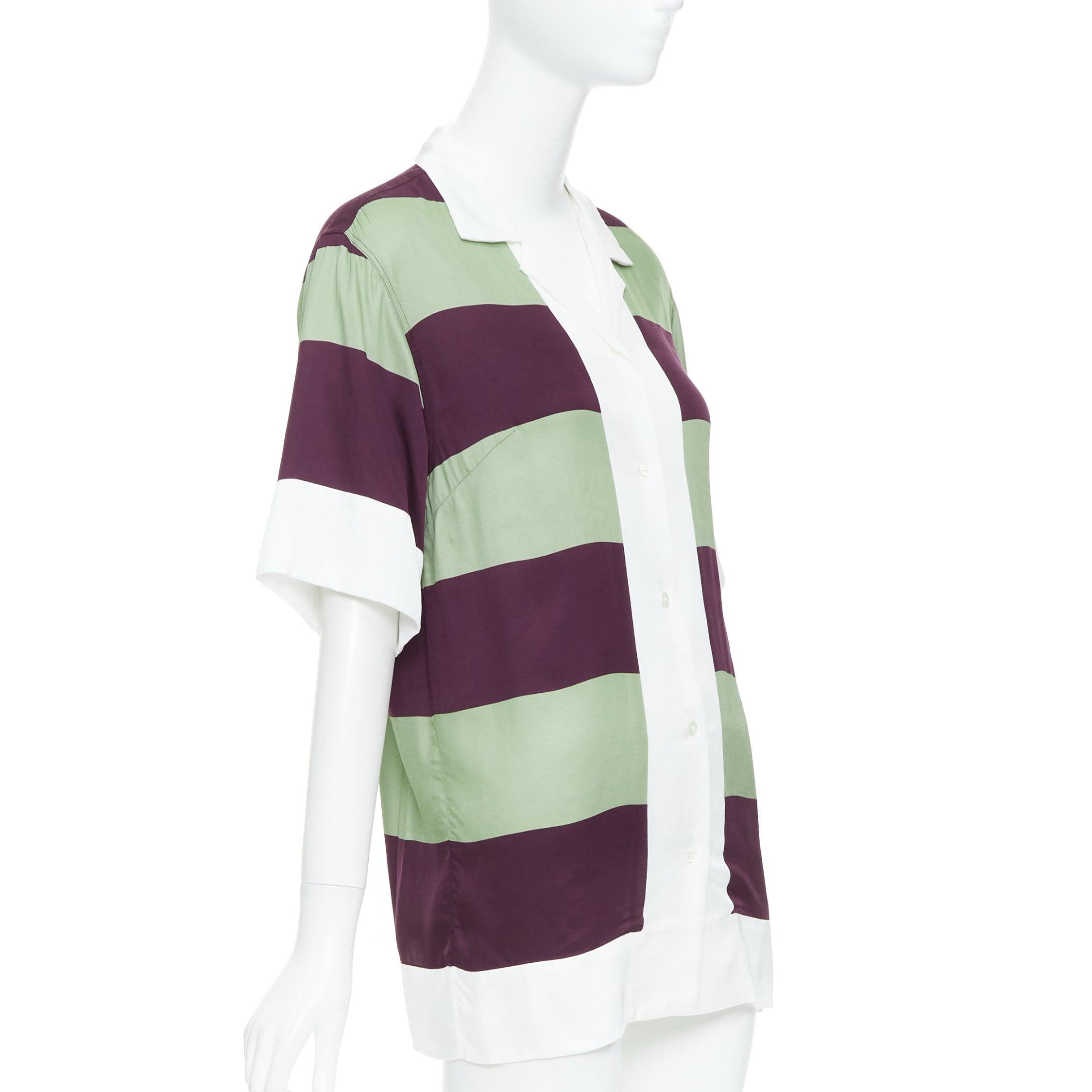 Grigio DRIES VAN NOTEN Clive 8142 camicia da bowling a righe verdi e viola FR34 XS in vendita
