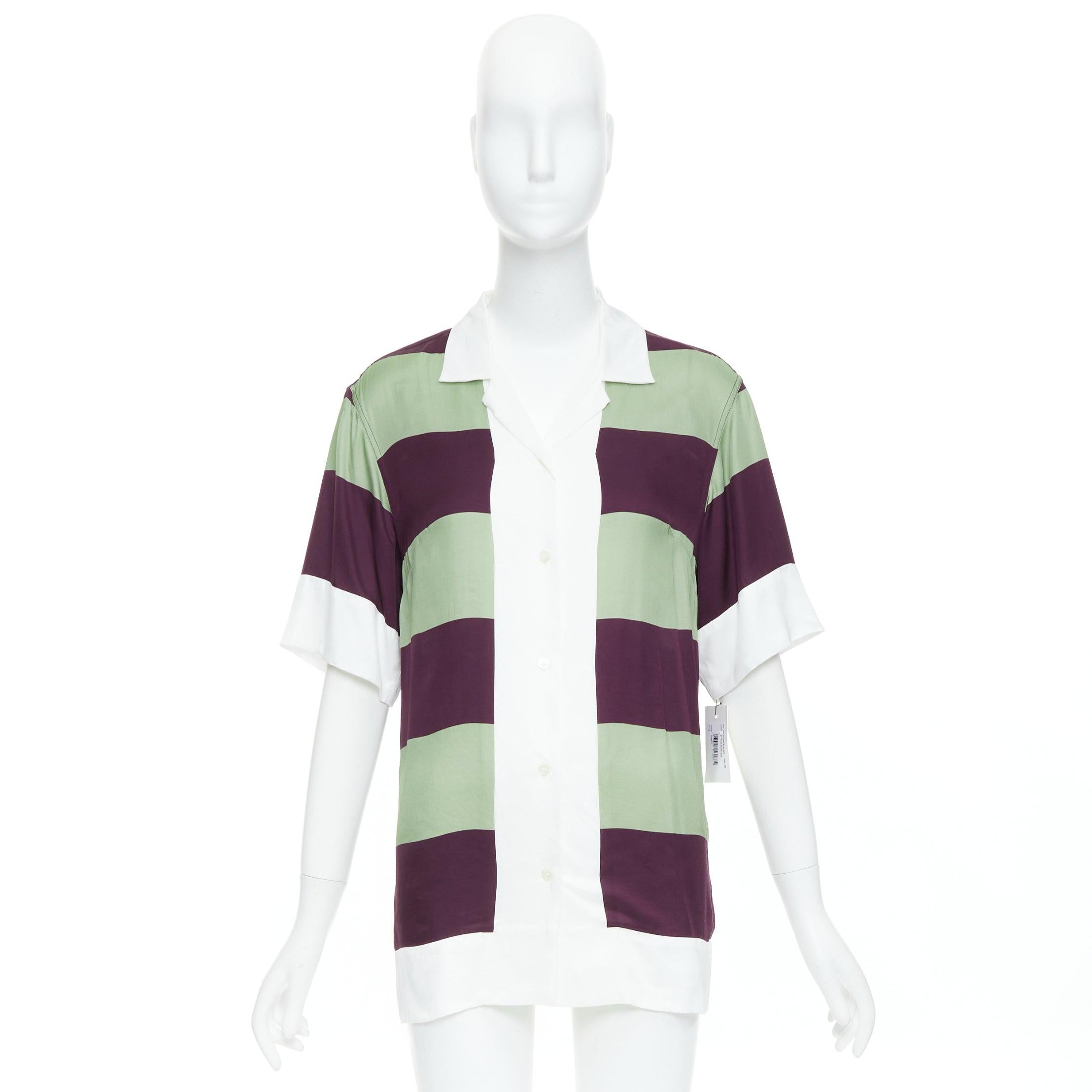 DRIES VAN NOTEN Clive 8142 camicia da bowling a righe verdi e viola FR34 XS in vendita 4