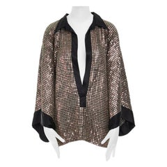 DRIES VAN NOTEN copper sequins fully bead embellished silk trim kimono top FR38