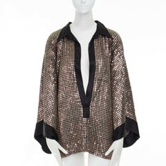 DRIES VAN NOTEN copper sequins fully bead embellished silk trim kimono top FR38