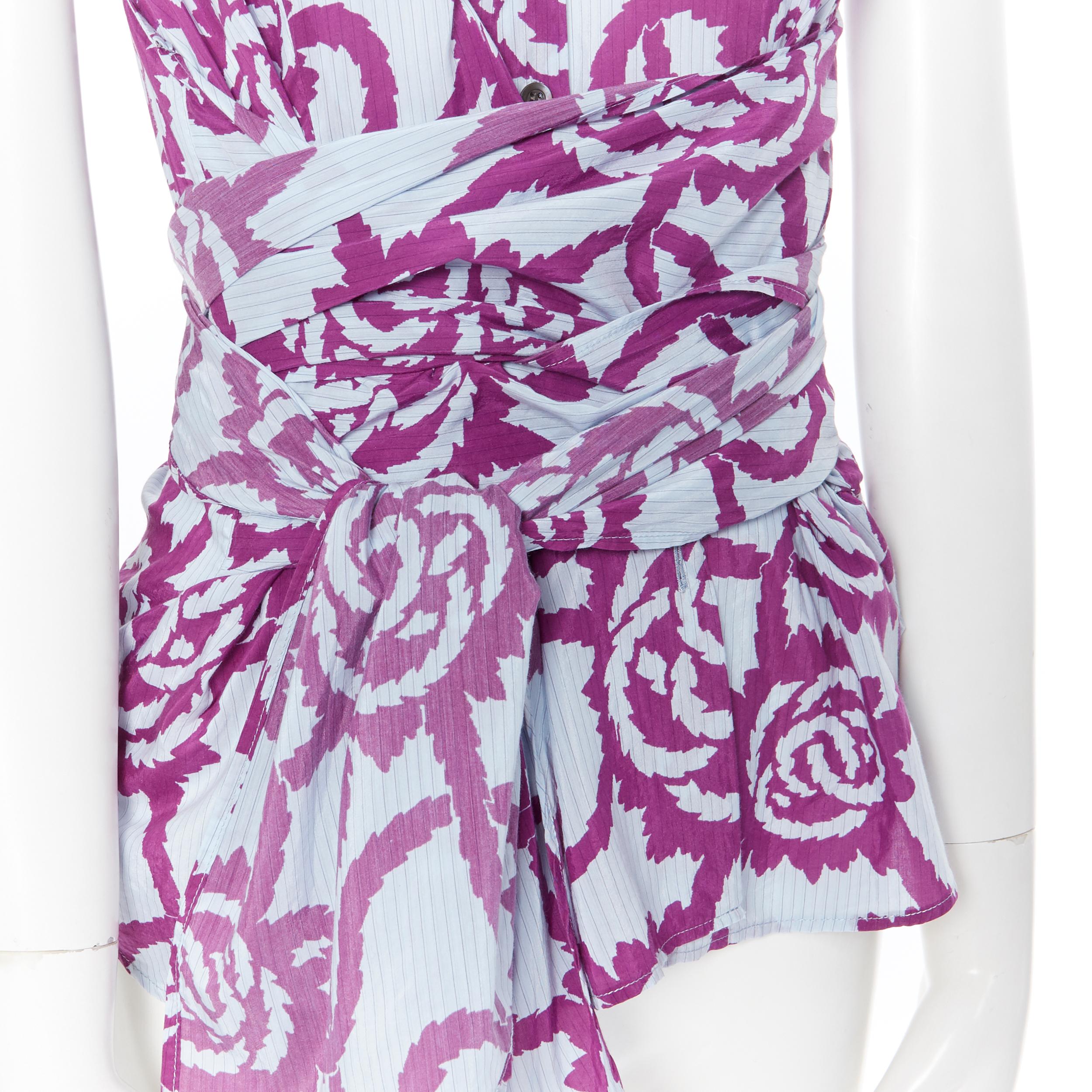 DRIES VAN NOTEN cotton cupro bluhe floral bring wrap tie sleeveless shirt FR36 2