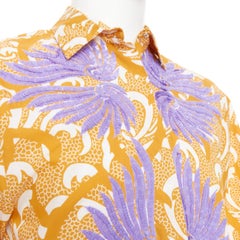 DRIES VAN NOTEN cotton lilac sequin embroidered short sleeve bowling shirt S