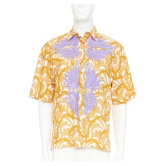 DRIES VAN NOTEN cotton lilac sequin embroidered short sleeve bowling shirt S