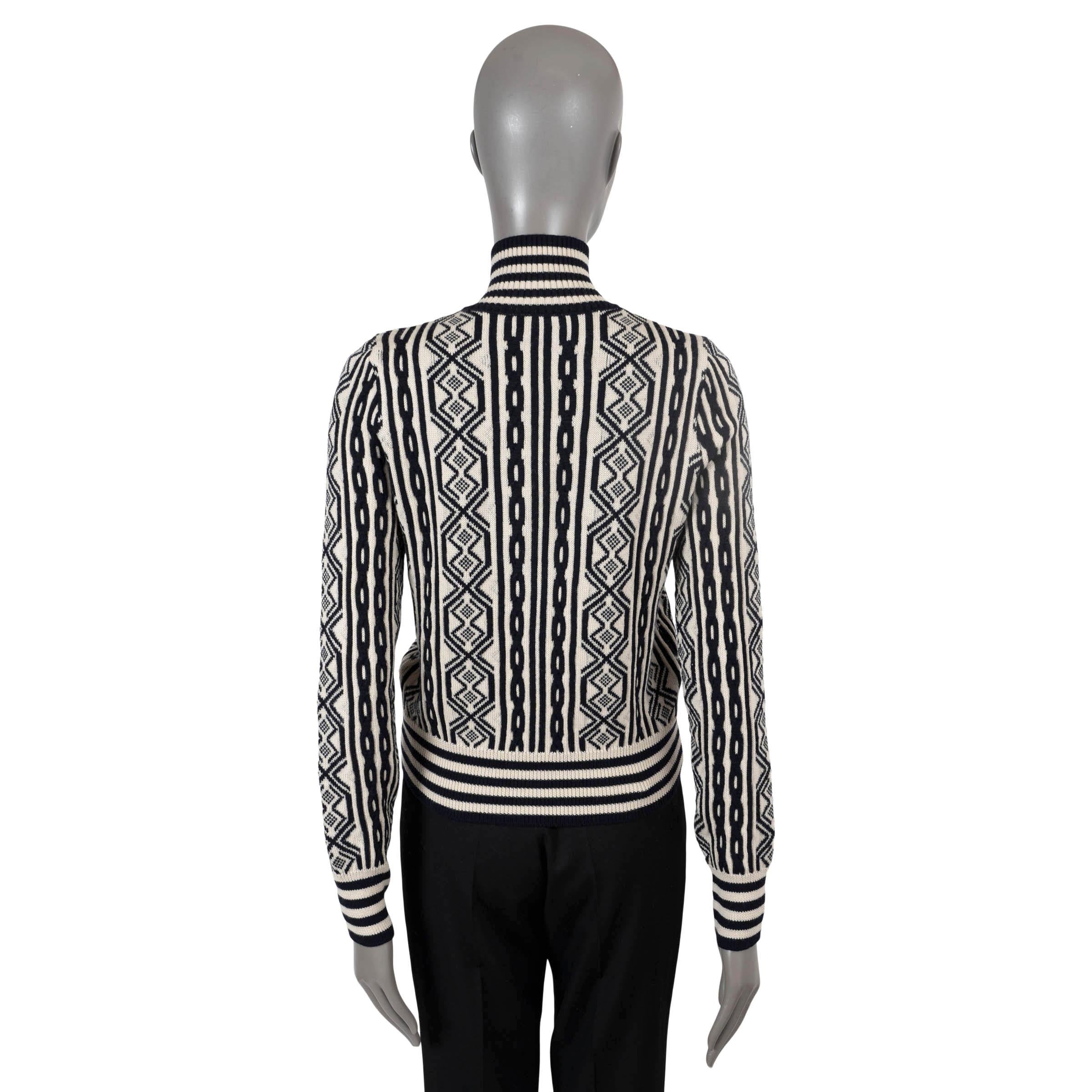 White DRIES VAN NOTEN cream & blue wool ZIP FRONT Cardigan Sweater S For Sale