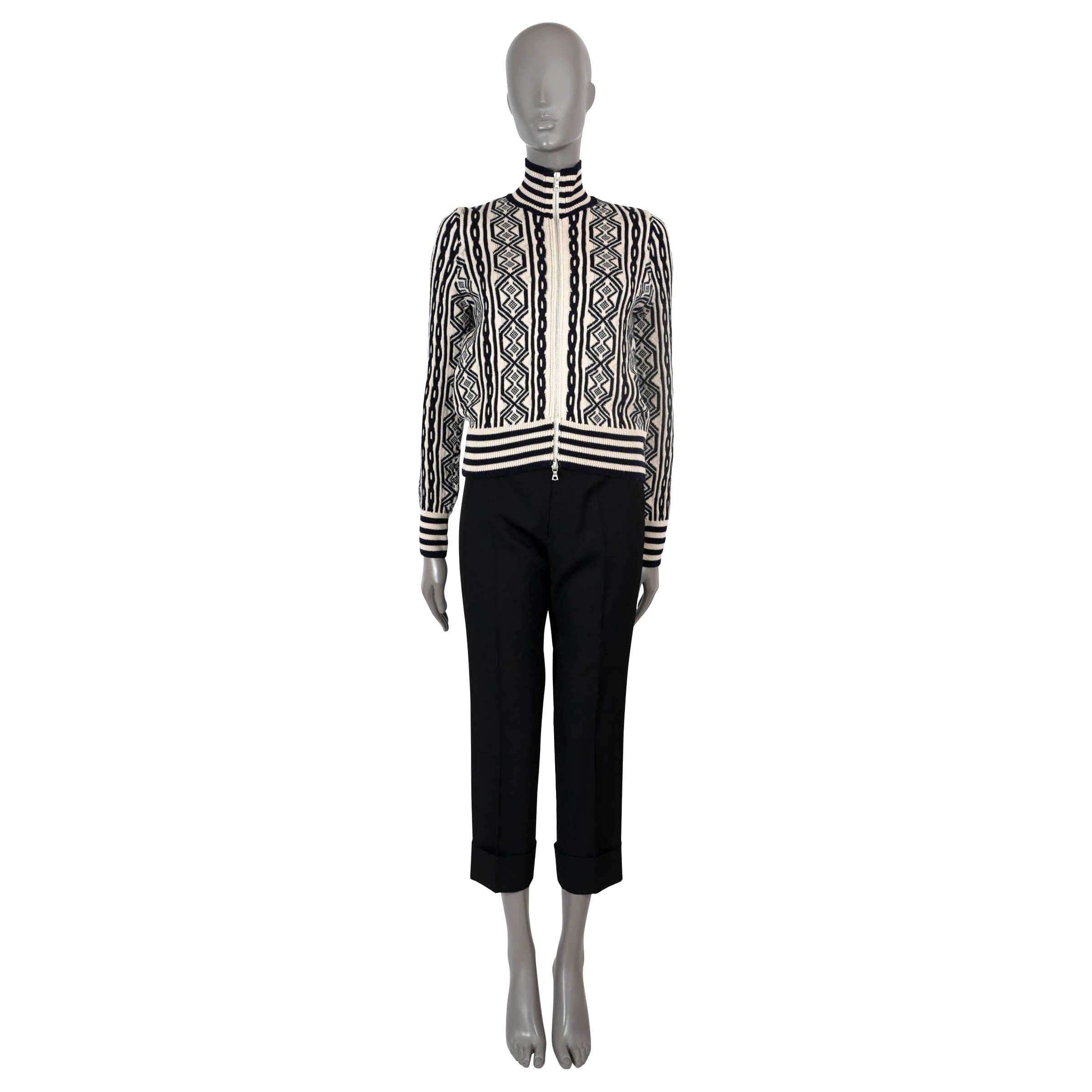 DRIES VAN NOTEN cream & blue wool ZIP FRONT Cardigan Sweater S In Excellent Condition For Sale In Zürich, CH