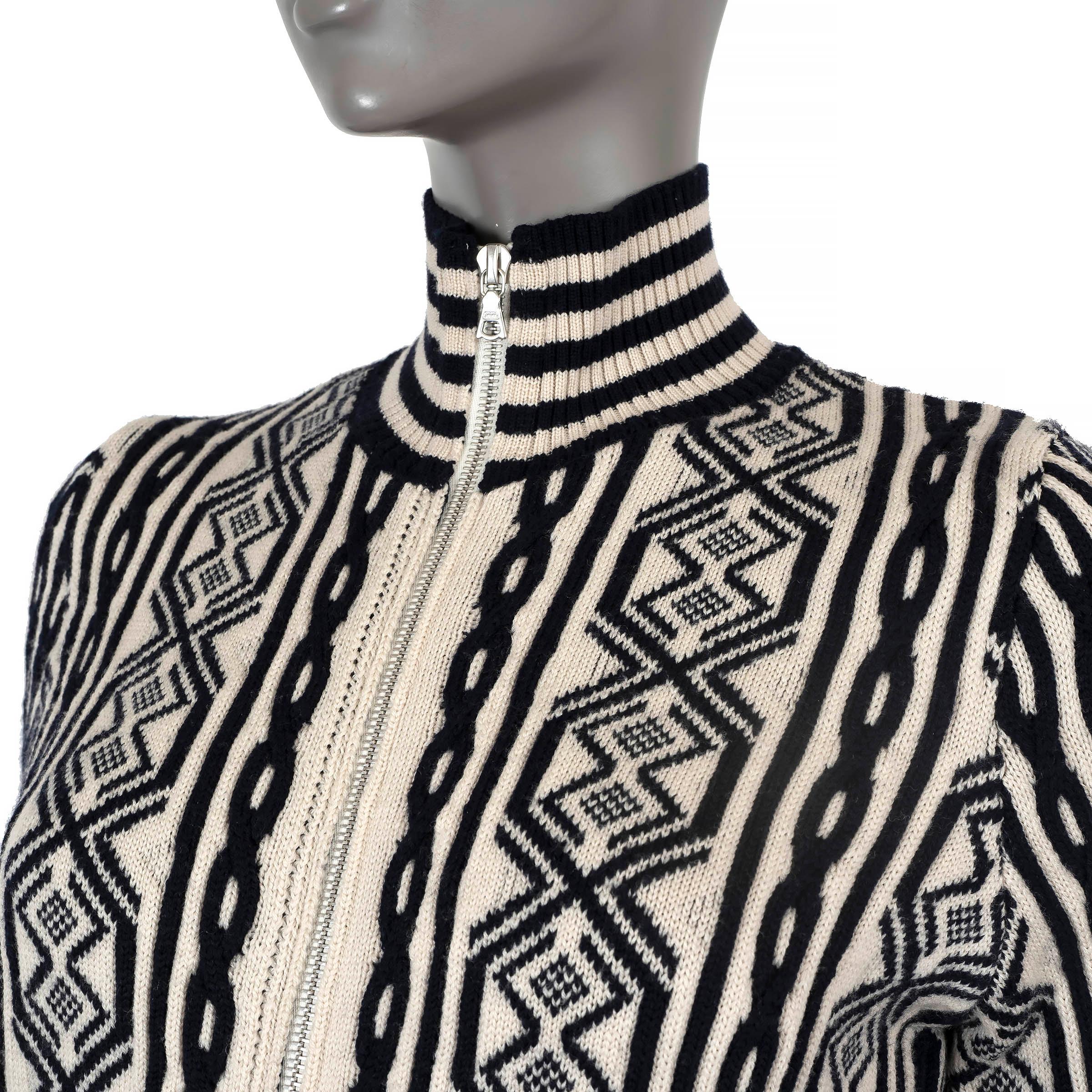 Women's DRIES VAN NOTEN cream & blue wool ZIP FRONT Cardigan Sweater S For Sale