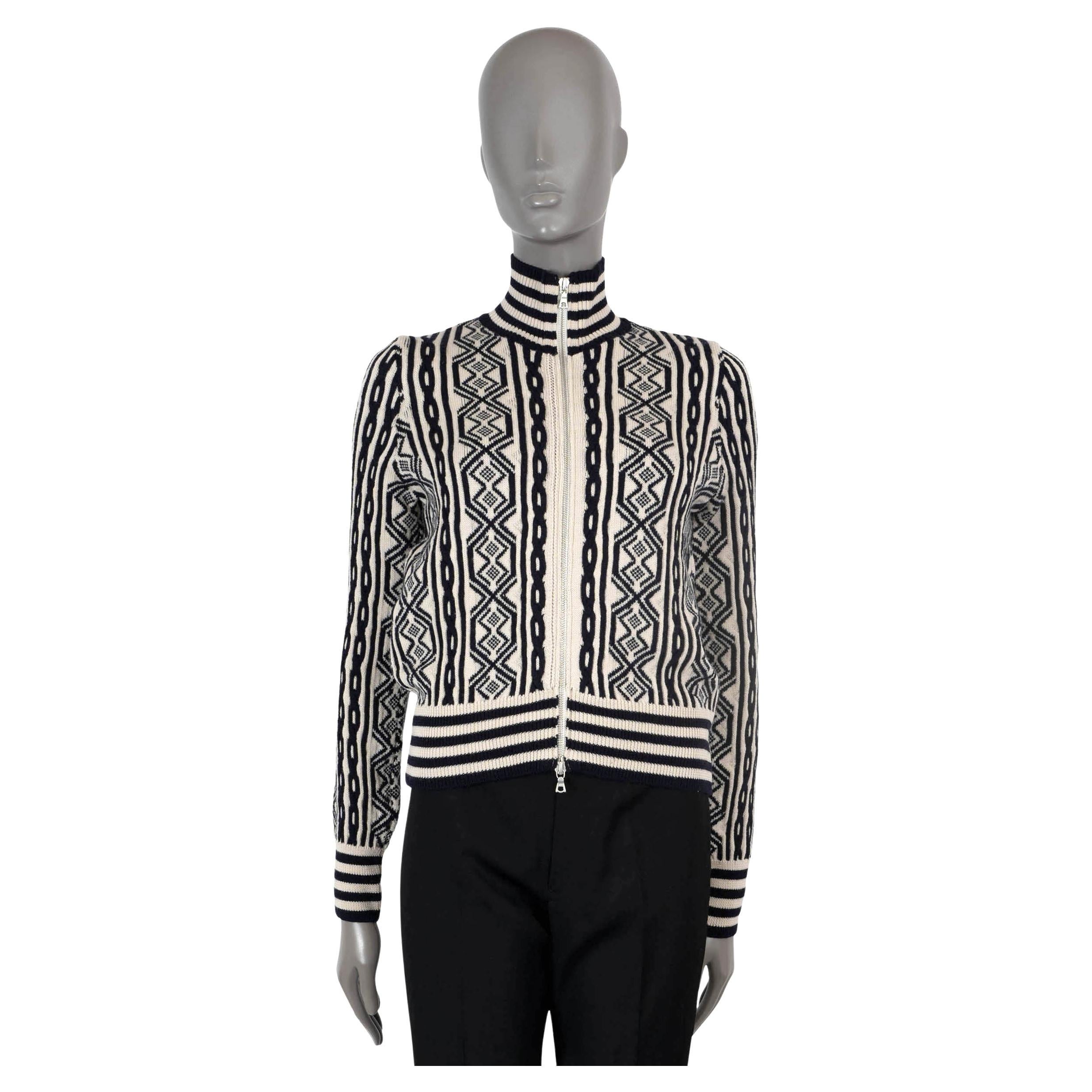DRIES VAN NOTEN - Cardigan à franges en laine crème et bleue S