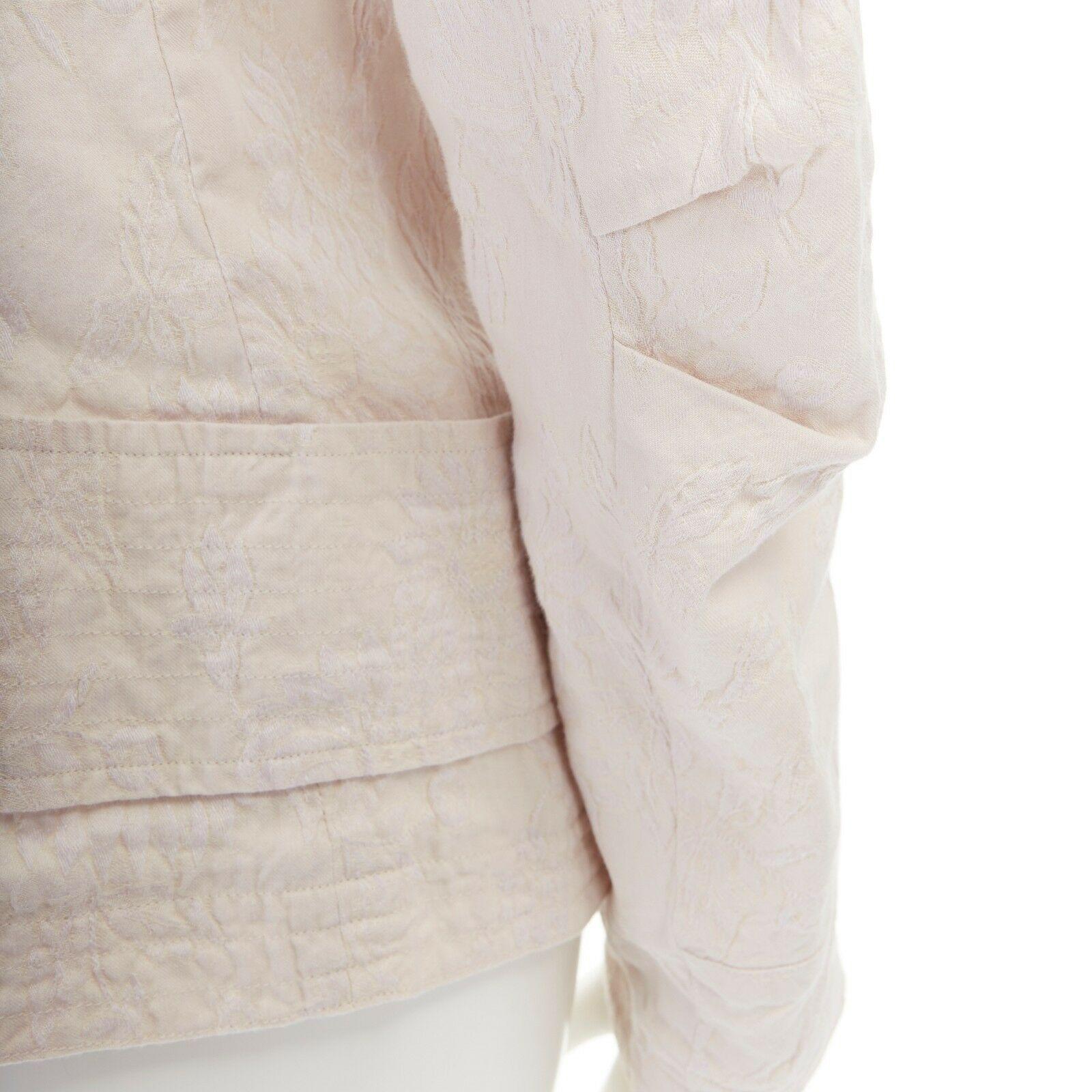 DRIES VAN NOTEN cream floral jacquard spread collar pleated sleeve jacket FR36 S 5