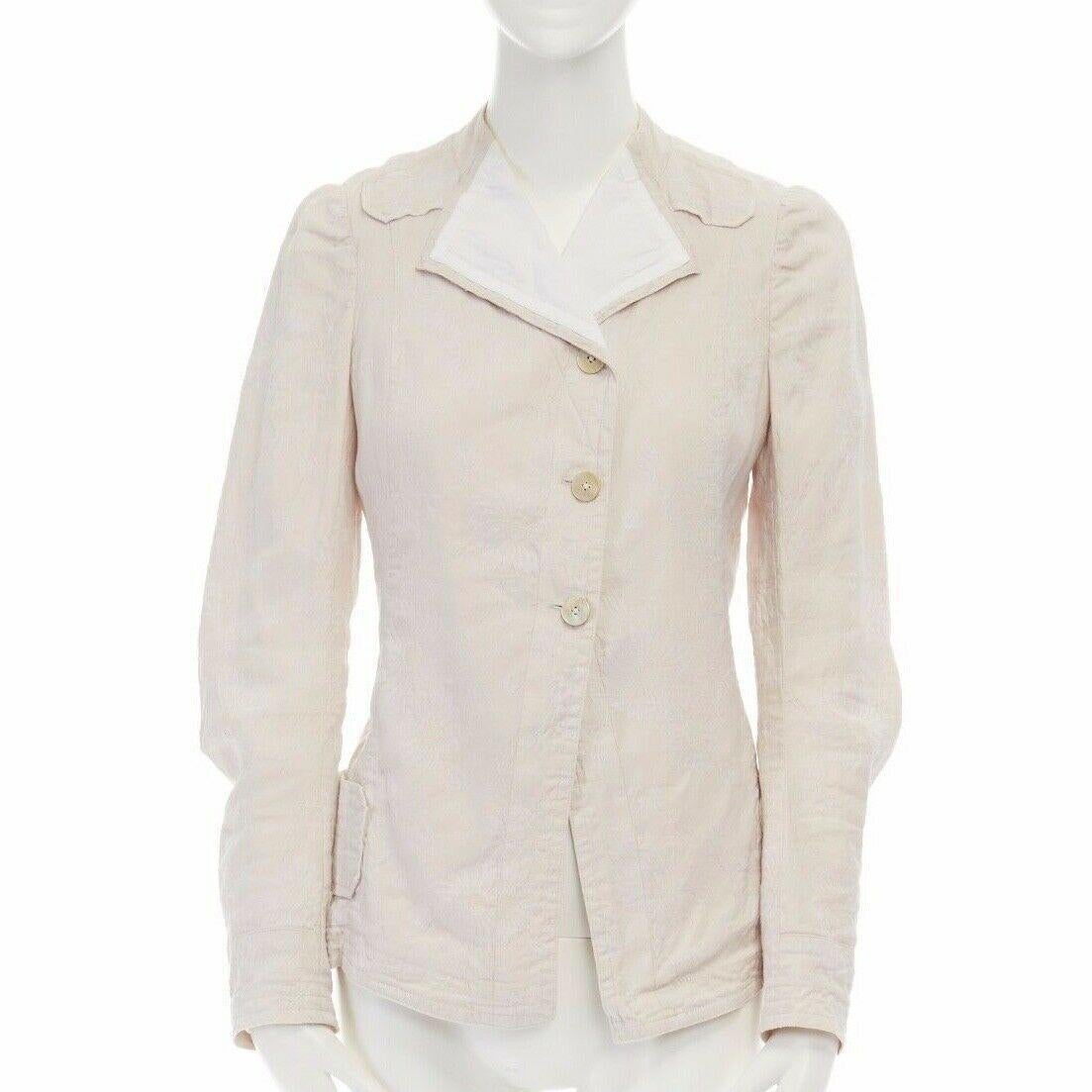 DRIES VAN NOTEN cream floral jacquard spread collar pleated sleeve jacket FR36 S In Excellent Condition In Hong Kong, NT