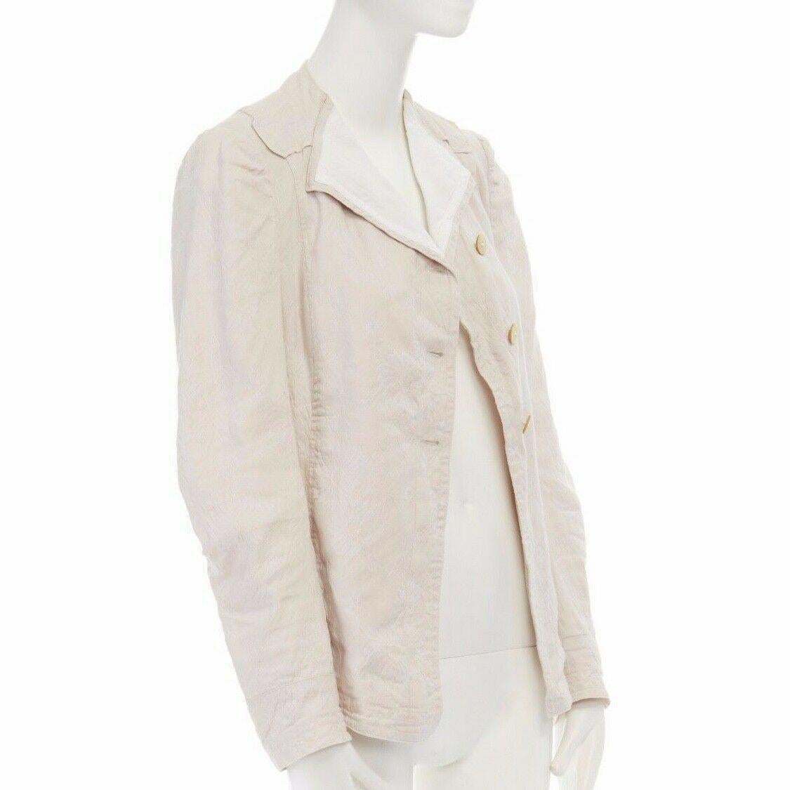 Women's DRIES VAN NOTEN cream floral jacquard spread collar pleated sleeve jacket FR36 S