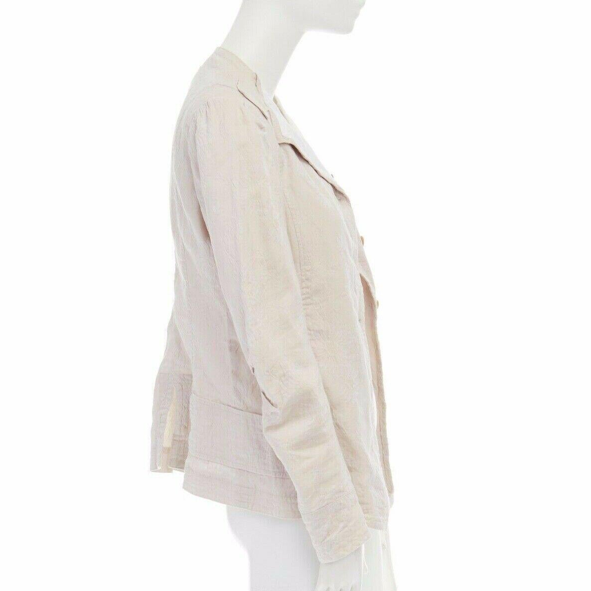 DRIES VAN NOTEN cream floral jacquard spread collar pleated sleeve jacket FR36 S 1