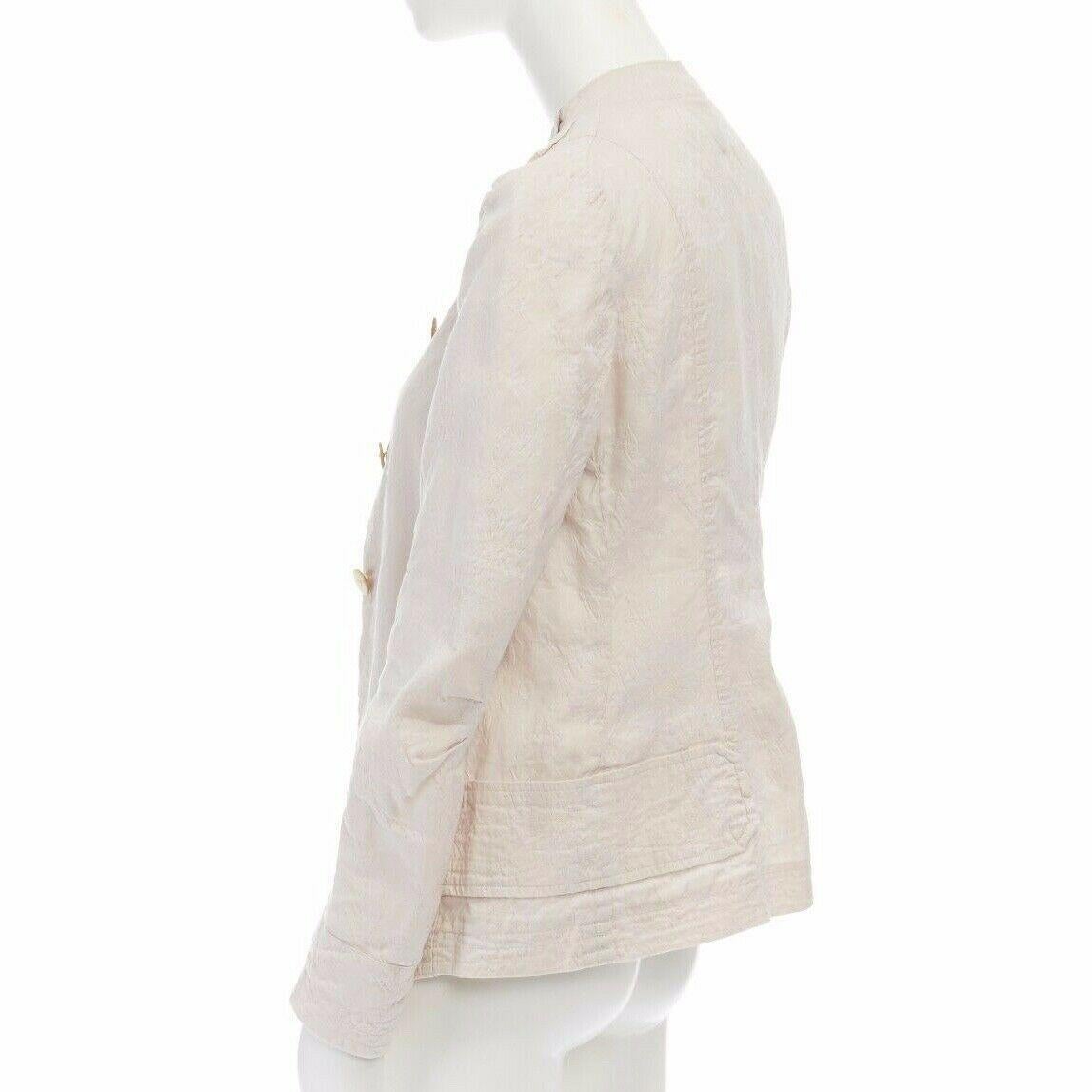 DRIES VAN NOTEN cream floral jacquard spread collar pleated sleeve jacket FR36 S 2