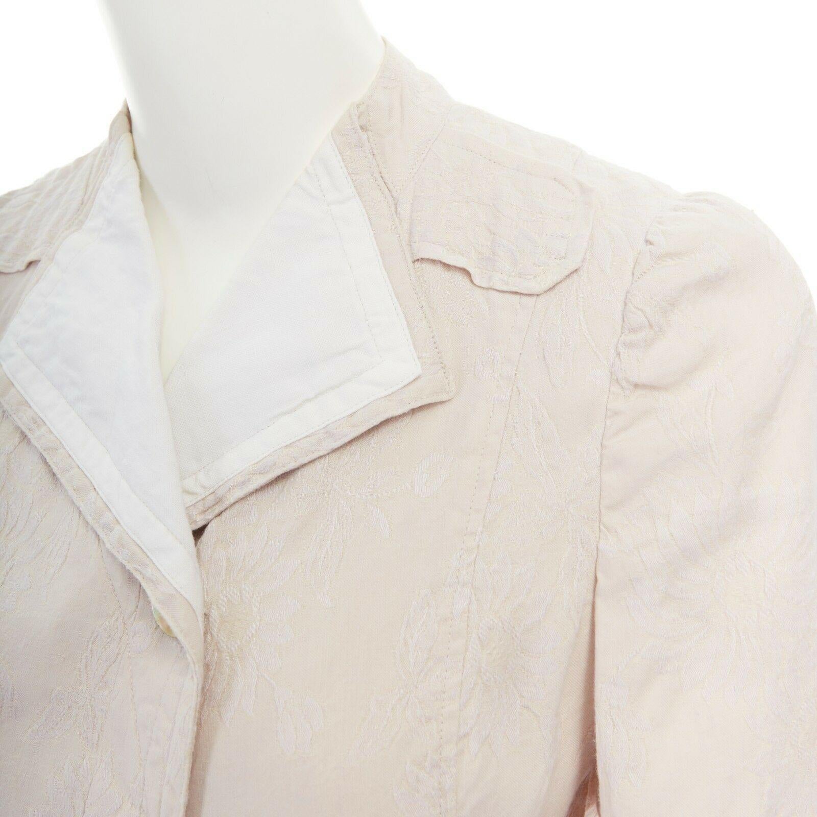 DRIES VAN NOTEN cream floral jacquard spread collar pleated sleeve jacket FR36 S 3