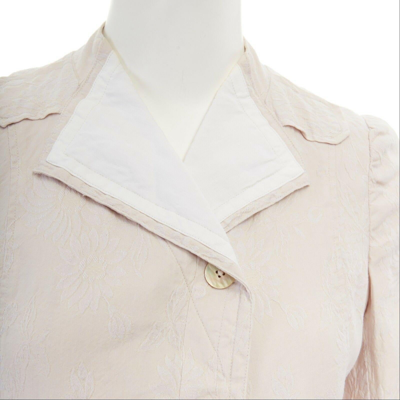 DRIES VAN NOTEN cream floral jacquard spread collar pleated sleeve jacket FR36 S 4