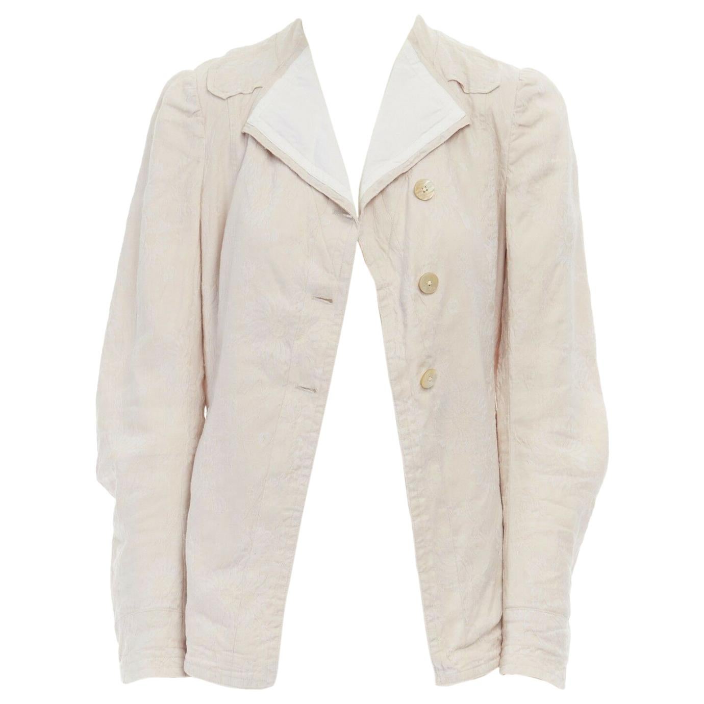 DRIES VAN NOTEN cream floral jacquard spread collar pleated sleeve jacket FR36 S