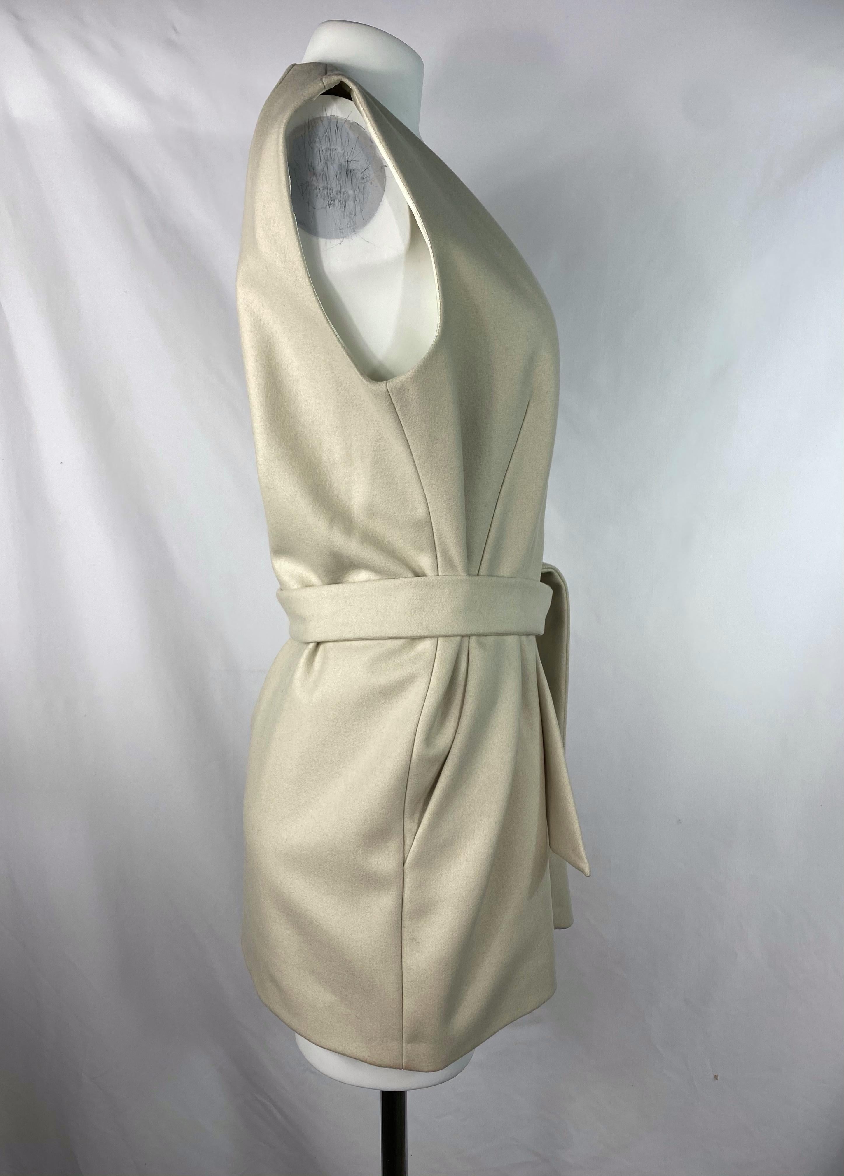 Brown Dries Van Noten Cream Wool Vest with Belt, Size 38
