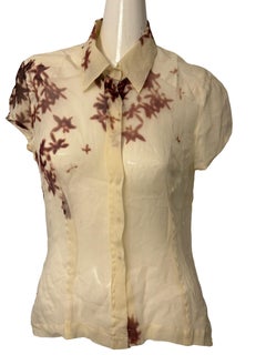 DRIES VAN NOTEN creme silk print top and bustle skirt with long train