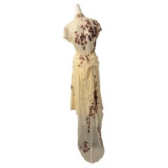 DRIES VAN NOTEN creme silk print top and bustle skirt with long train