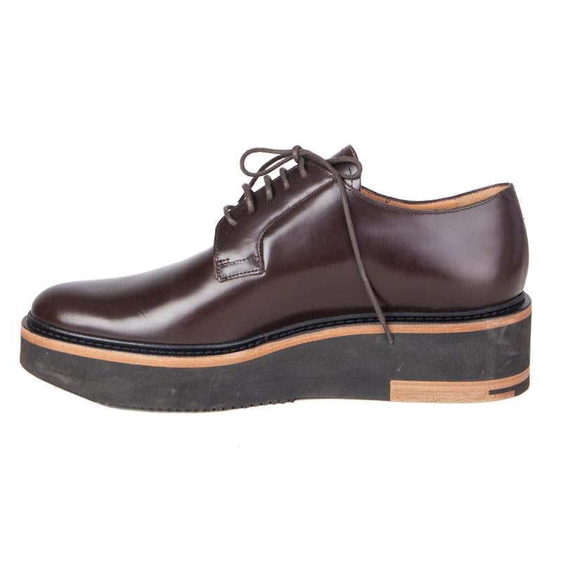 DRIES VAN NOTEN dark brown leather PLATFORM DERBY Flats Shoes 40 In Good Condition In Zürich, CH