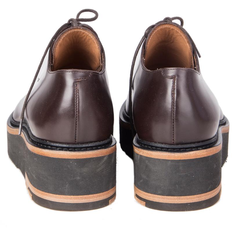 Women's DRIES VAN NOTEN dark brown leather PLATFORM DERBY Flats Shoes 40