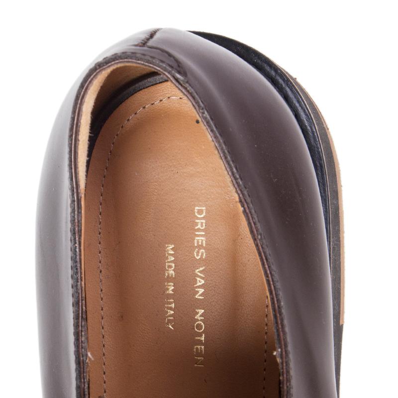 DRIES VAN NOTEN dark brown leather PLATFORM DERBY Flats Shoes 40 1