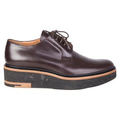 DRIES VAN NOTEN dark brown leather PLATFORM DERBY Flats Shoes 40