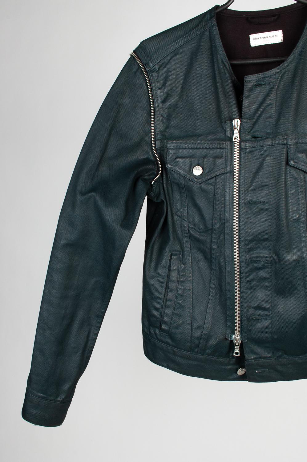 Dries Van Noten denim men jacket coated denim, detailed, Size slim M (small) For Sale 5