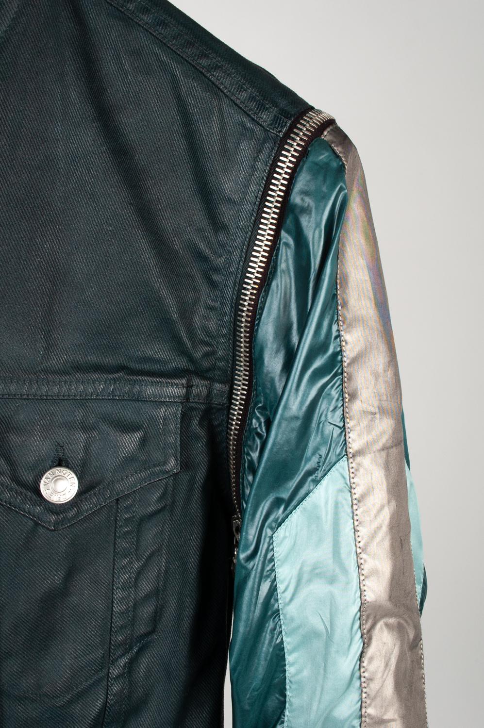 Black Dries Van Noten denim men jacket coated denim, detailed, Size slim M (small) For Sale