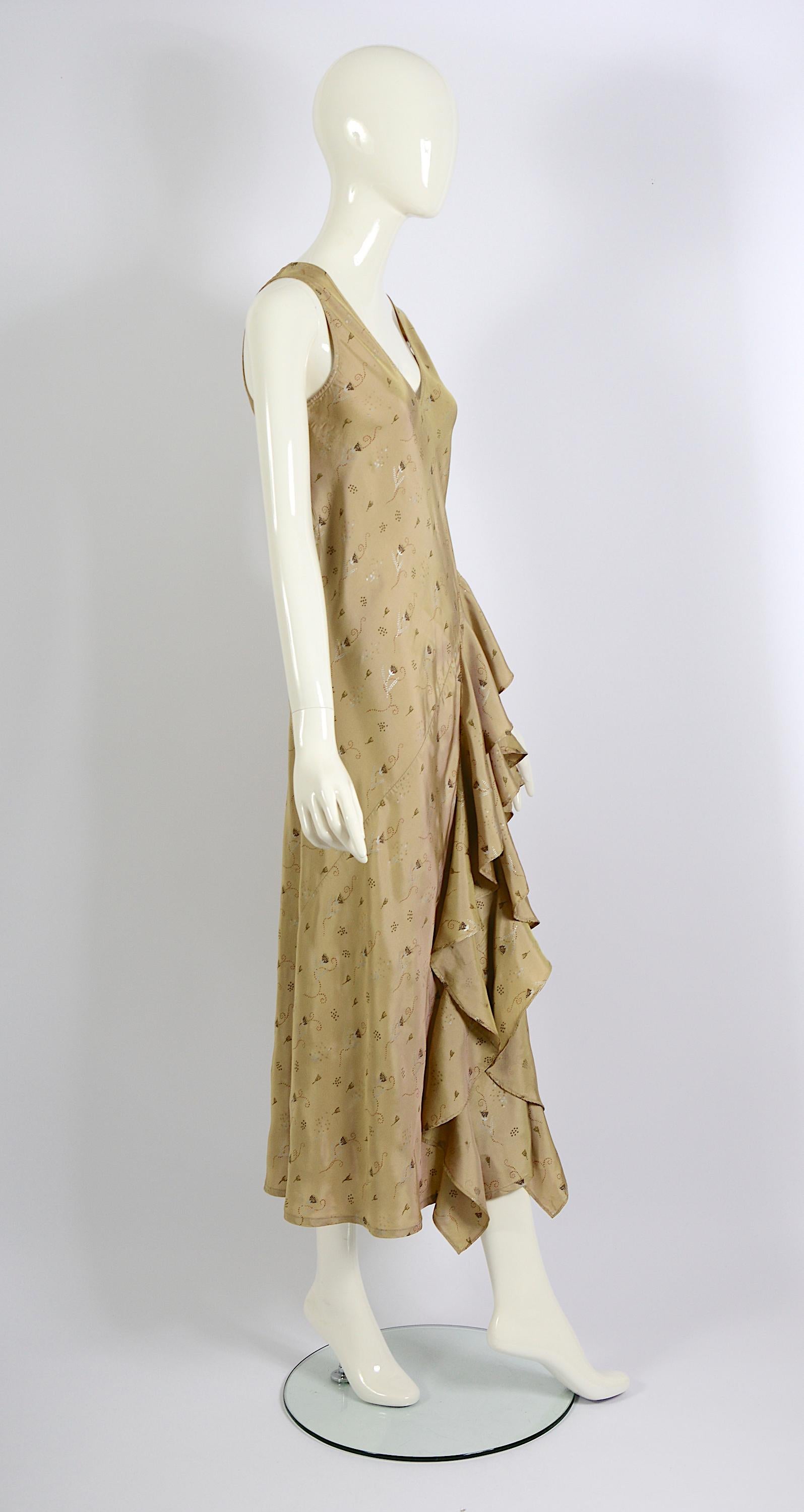 Dries van Noten Fall Winter 1998 Bias Cut Ruffled Flower Print Slip-On Dress In Excellent Condition For Sale In Antwerpen, Vlaams Gewest