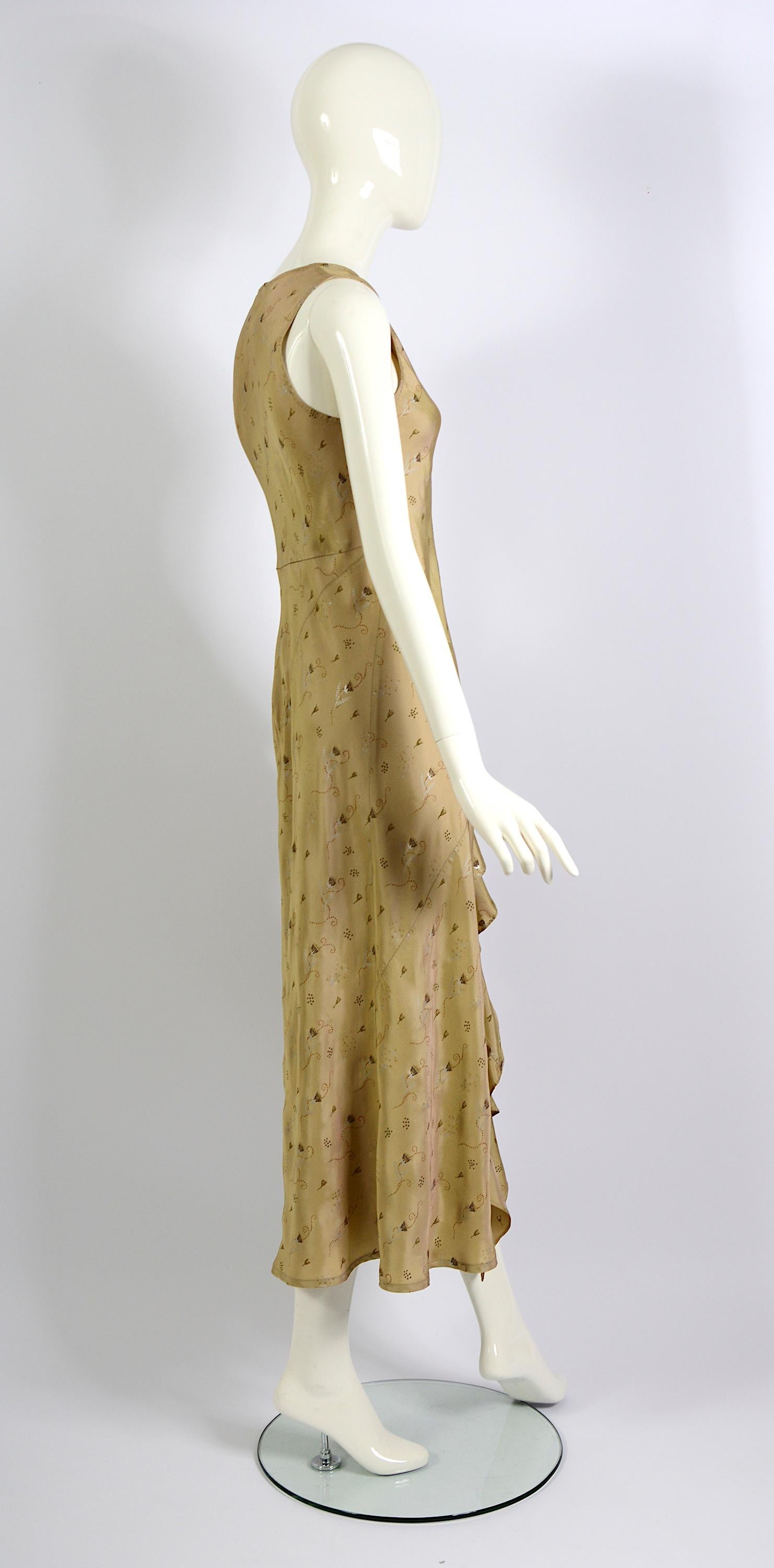 Women's Dries van Noten Fall Winter 1998 Bias Cut Ruffled Flower Print Slip-On Dress For Sale