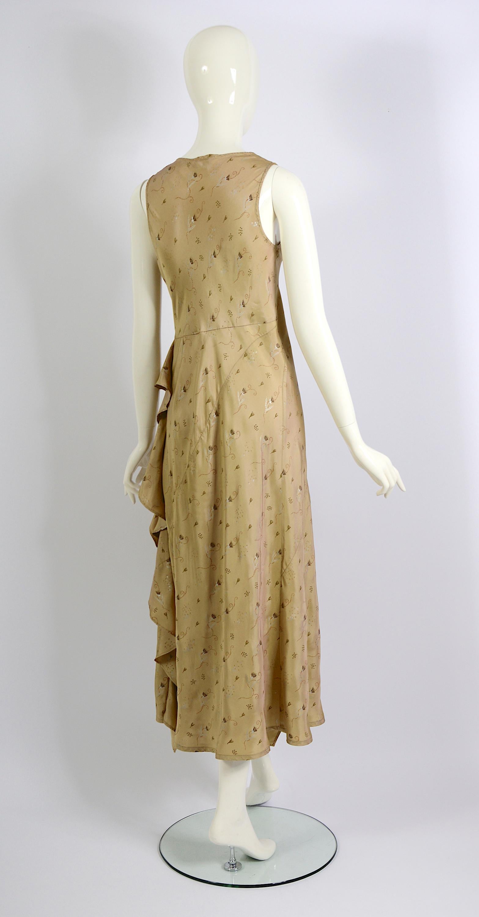 Dries van Noten Fall Winter 1998 Bias Cut Ruffled Flower Print Slip-On Dress For Sale 1