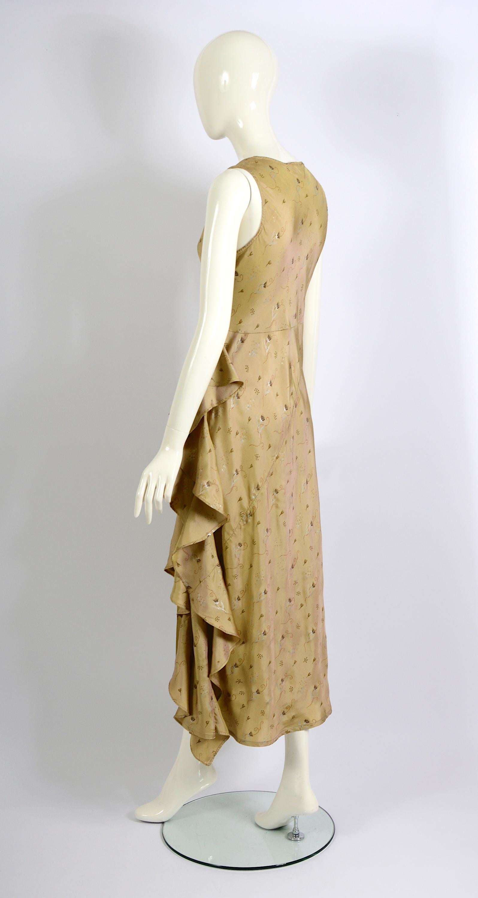 Dries van Noten Fall Winter 1998 Bias Cut Ruffled Flower Print Slip-On Dress For Sale 3