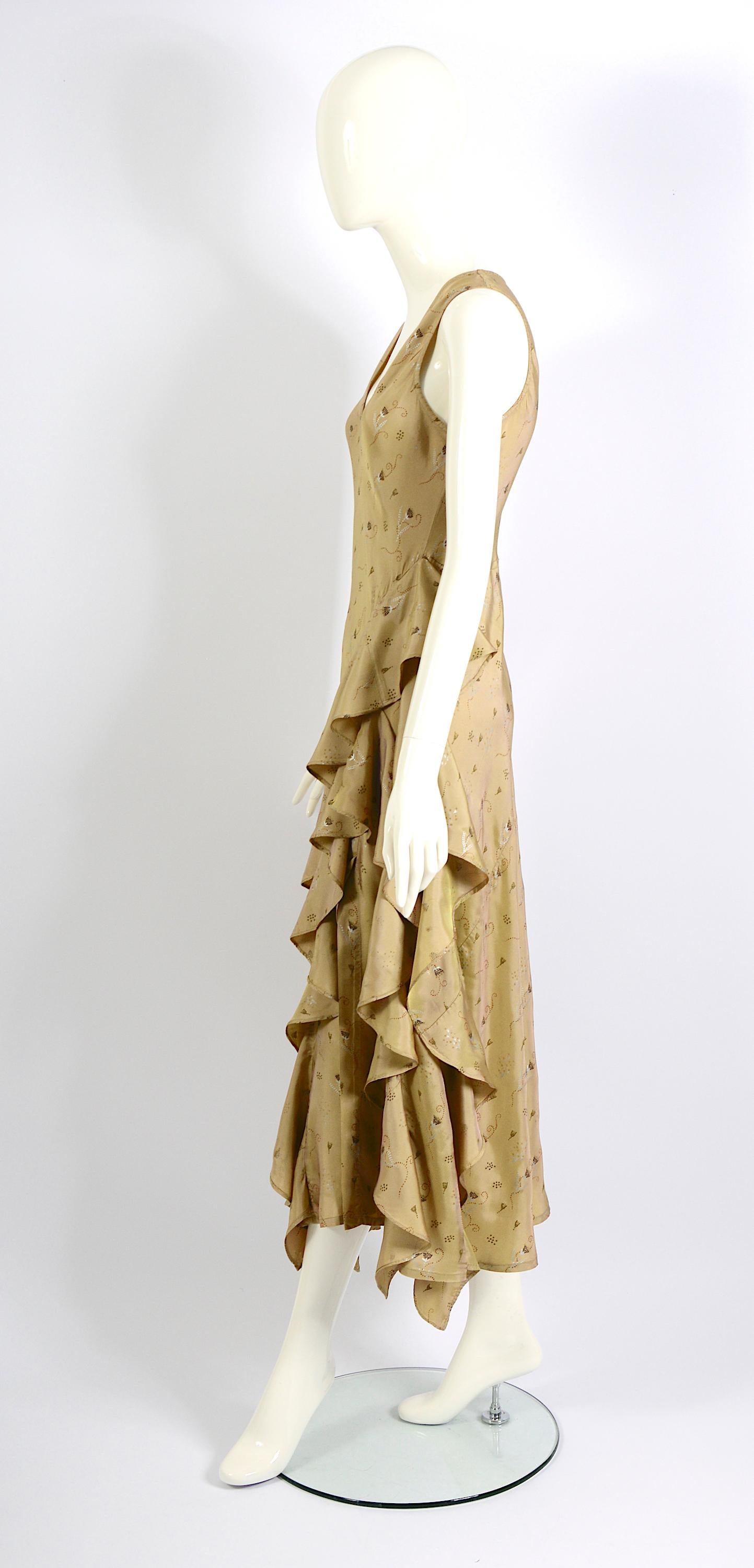 Dries van Noten Fall Winter 1998 Bias Cut Ruffled Flower Print Slip-On Dress For Sale 4