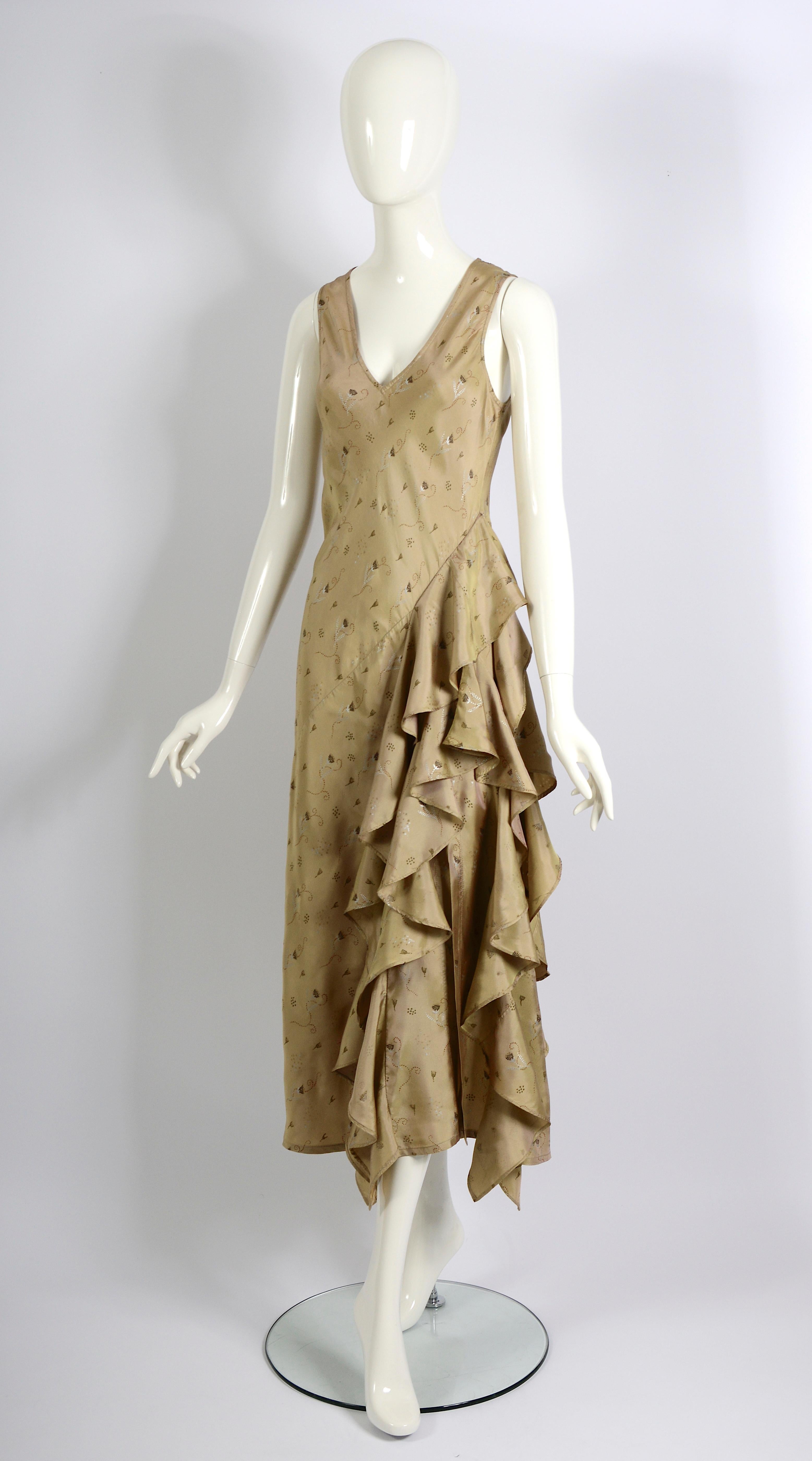 Dries van Noten Fall Winter 1998 Bias Cut Ruffled Flower Print Slip-On Dress For Sale 5