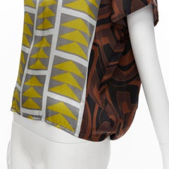 DRIES VAN NOTEN ethnic print silk draped cap sleeve top M