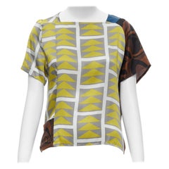 DRIES VAN NOTEN ethnic print silk draped cap sleeve top M