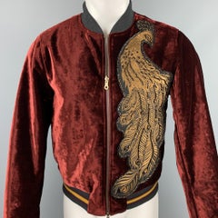 DRIES VAN NOTEN F/W 2016 Size 38 Burgundy Applique Velvet Zip Up Jacket